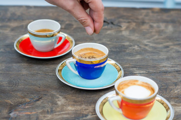 Espresso coffee on table