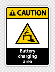 Caution battery charging area Sign on transparent background