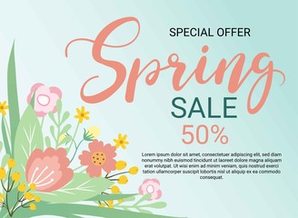 Spring Sale Vector Illustration. Seasonal Banner With flowers