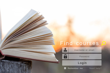 E - learning concept, online education login or registration screen design