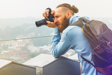 Traveler Young Man Photographs Attractions