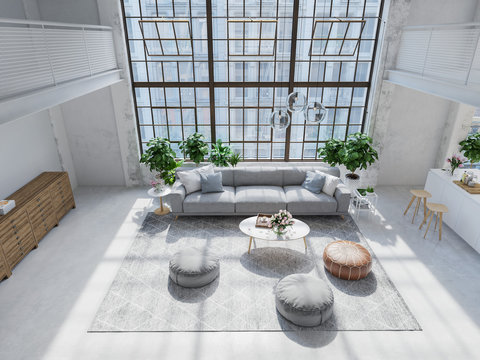new modern city loft apartment. 3d rendering