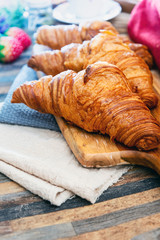 fresh croissant on table ,Delicious!