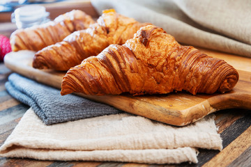 fresh croissant on table ,Delicious!