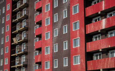 Apartment building under construction. Dirty walls. Apartment block. Ust-Kamenogorsk (Kazakhstan)