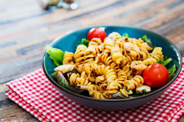 fusilli roast chicken and Italian cheese with basil and parmesan sauce