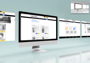4 Web Pages on a Desktop Computer Mockup