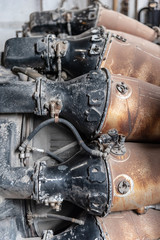 Unmounted jet plane engine turbine in a deposit