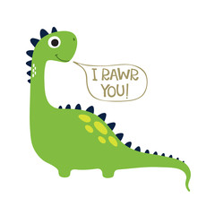 Cute cartoon dino illustration. I rawr you