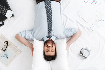 Top view of an annoyed businessman wearing shirt