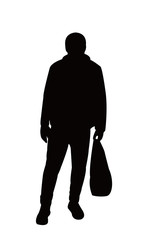 man carrying shopping bag, silhouette vector