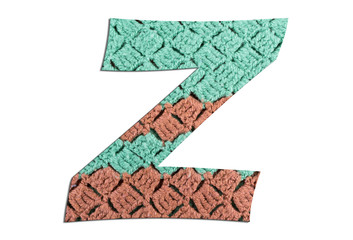 Letter Z alphabet with hand knitted texture on white background