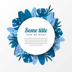Circular text box with tropical flowers. Vector