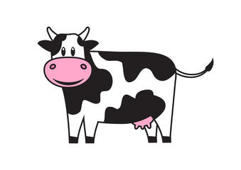 White cute cow with black spots. Vector illustration