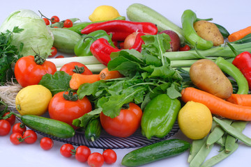 Organic, Assorted raw vegetables and fruits background.Healthy clean eating, dieting concept