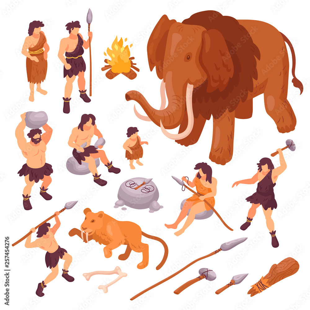 Sticker Primitive People Isometric Set