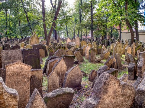 Tombstones on Old Jewish Cemetery in the Jewish Quarter in Prague.