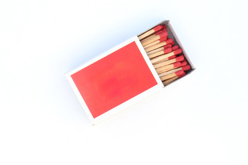 matches, opened matchbox, matchstick isolated on white background