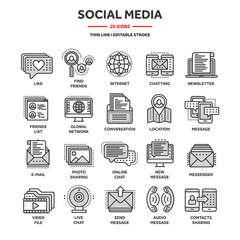 Communication,social media and online chatting. Phone call,app messenger. Mobile,smartphone. Computing, email. Thin line web icon set,outline icons collection.