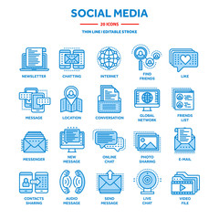 Communication,social media and online chatting. Phone call,app messenger. Mobile,smartphone. Computing, email. Thin line web icon set,outline icons collection.