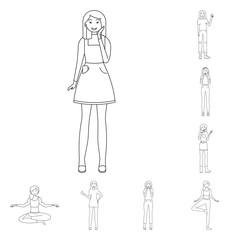 Vector design of posture and mood icon. Set of posture and female vector icon for stock.