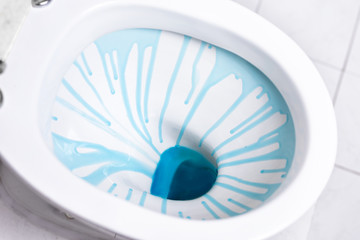 Toilet bowl with applied detergent