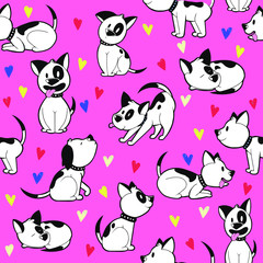 Fototapeta premium Cute dogs and hearts seamless background