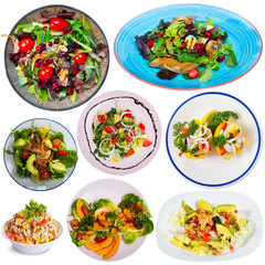Collection of various salads with vegetables