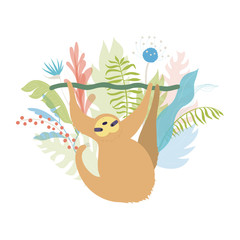 Vector illustration of cute character sloth