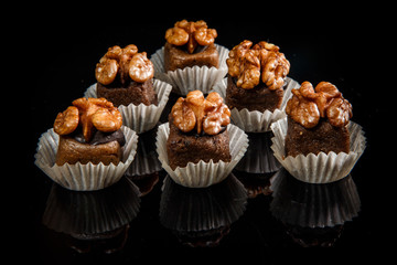 big group of useful organic handmade candies with walnut