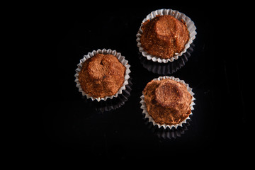 top view three healthy useful organic handmade chocolate candies