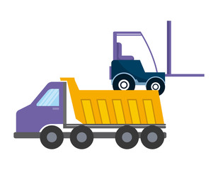 under construction dump truck and forklift