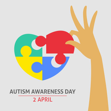 A square vector image with a puzzle heart as a symbol of autism awareness. A world autism awareness day. A template for a medicine flyer poster card design 