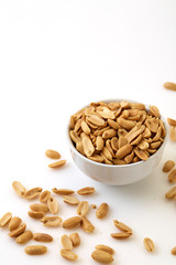 Roasted peanuts and salt in a bowl