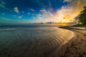 Scenic sunset in Bois Jolan beach in Guadeloupe