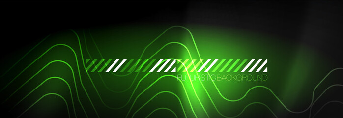 Dark neon light glowing template, abstract vector background lines