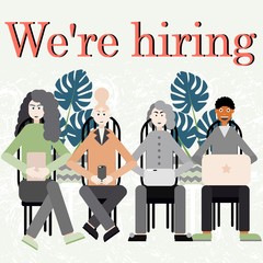 We are hiring for promotion design. Isolated background. Job vacancy. Social concept. Man, woman. Isolated character illustration. Person set. Web design concept. Employer concept.