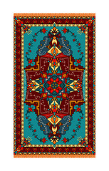 Colorful template for carpet, textile. Oriental floral pattern with frame