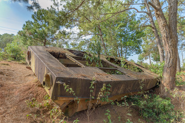 Abandoned wreck of a soviet tank using in the 