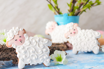 Easter gingerbread cookies in the shape of a lamb