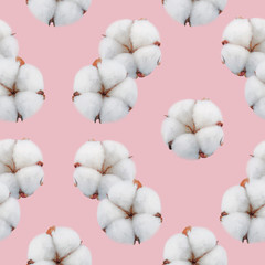 Seamless cotton pattern on pink background