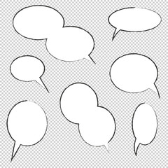 Set of hand drawn speech bubbles. Transparent background. Circle chat box. Vector Illustration.