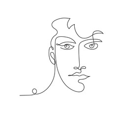 Continuous one line drawing. Abstract portrait of young man in minimalistic modern style