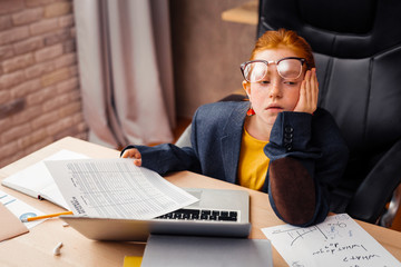 Nice cute girl being bored with work