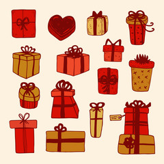 Hand drawn gift boxes set vector set