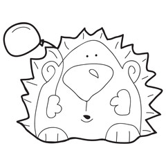 Cartoon doodle illustration of cute hedgehog with a ball for coloring book, t-shirt print design, greeting card