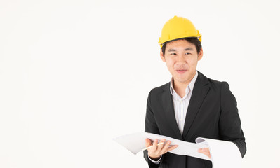 Asian male construction engineer follow up construction progress