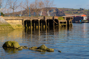 the Barakaldo estuary with the old pier in the background and with some trees