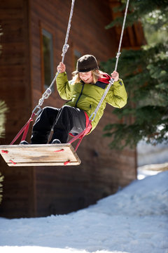 Dylan Zellers spends some time on a swing while enjoying the outdoors in Lake Tahoe, California.