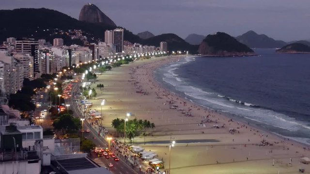 Night Traffic On Copacabana beach, viewed from above, Rio de Janeiro, Brazil